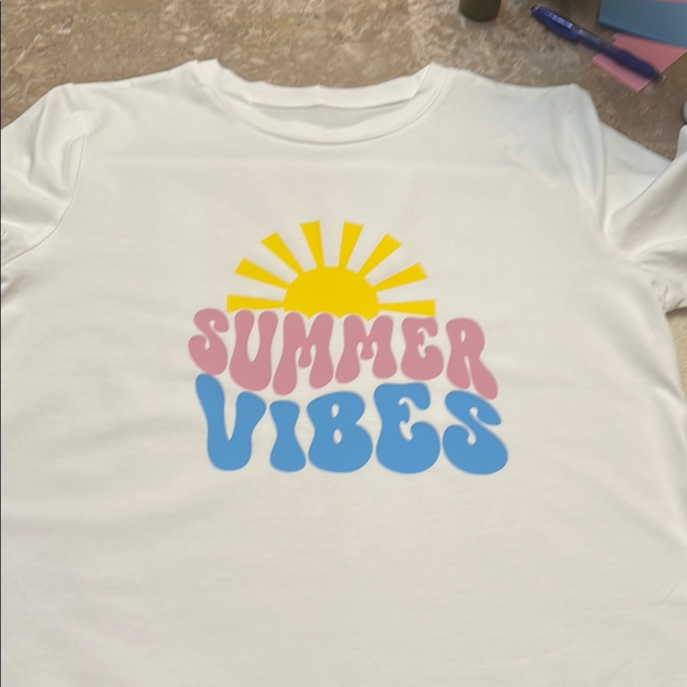 Vibe White and Yellow Short Sleeve Tee Summer Vibes
